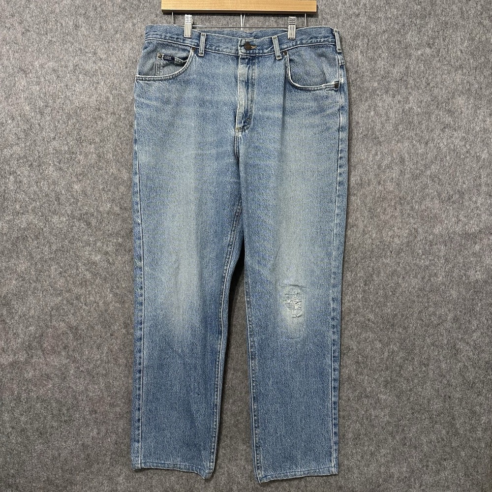 Vintage Lee Jeans 38x32 Made in USA Men's Blue Denim Straight Leg
